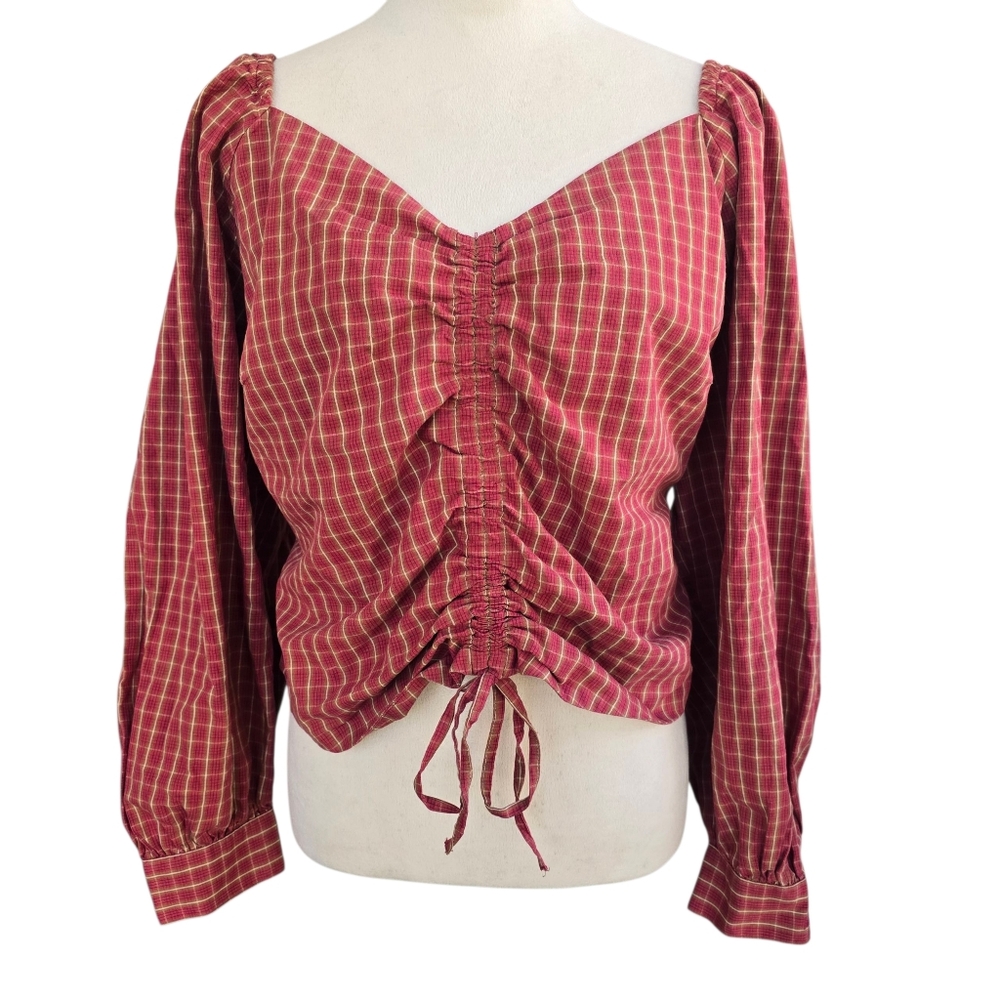 Levi's Red Checkered Plaid Long Sleeve  Ruched Blouse Size 2X NWT